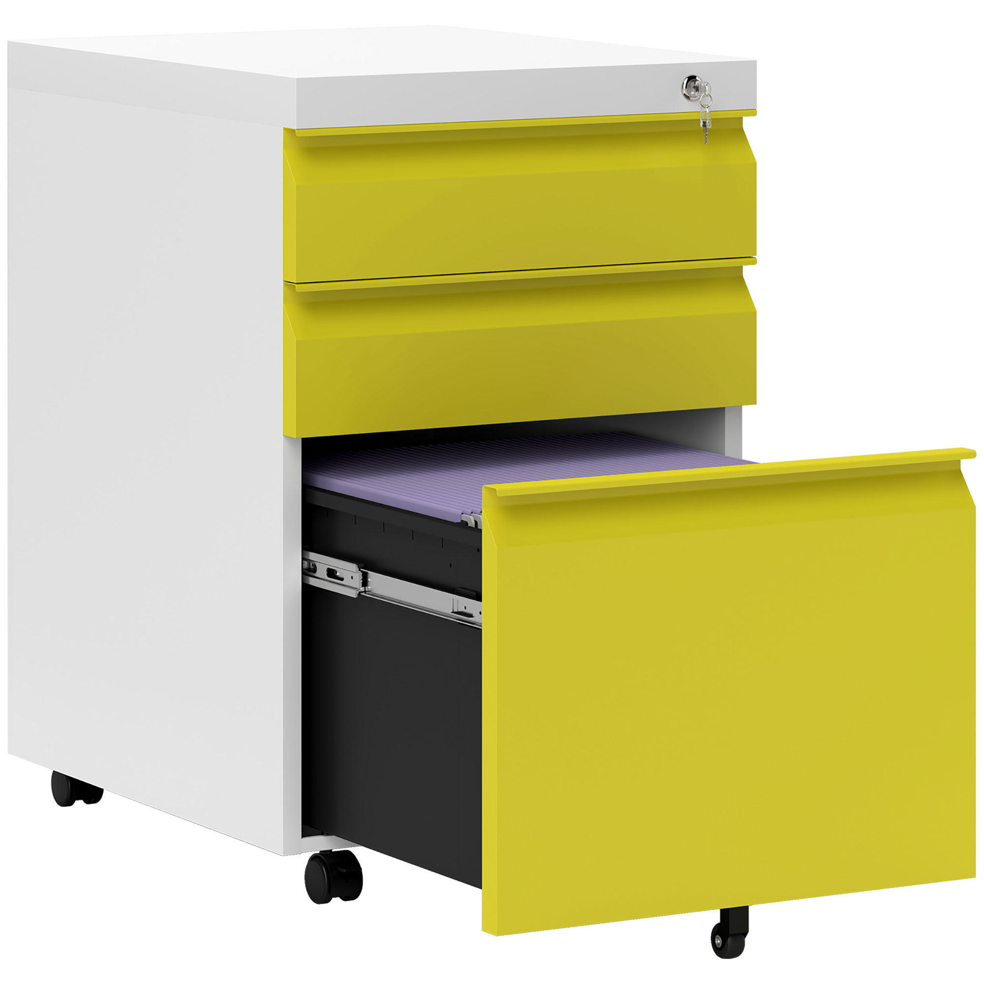 Vinsetto 3 Drawer Filing Cabinet Steel File Cabinet with Lock and Wheels