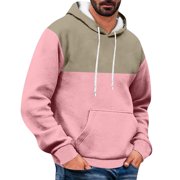 Hoodies and Sweatshirts Men's Pullover Hoodies Color Block Long Sleeve Drawstring Casual Hooded Sweatshirts with Pockets Men Sweat Shirt Hoodie S-96 Pink-a 3XL