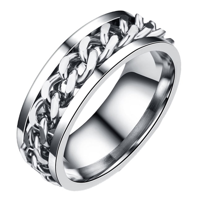 SHISUYAN Simple Ring Delicate Finger Ring Stainless Steel Jewelry Creative Ring Fashion Finger Ring for Man Boy Male (Steel Color With Box Size 9)