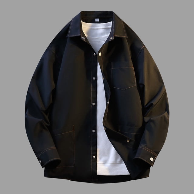 NTACZA Jackets Men Winter Black Plus Size Lapel Collar Shirt Jacket Button Down Shacket Fall Coats for Men,M