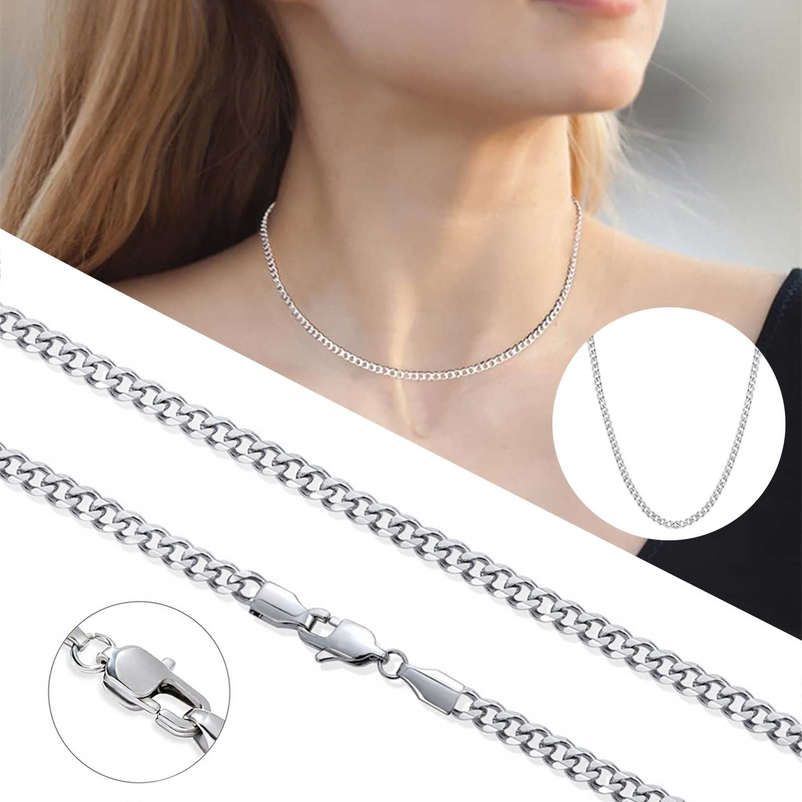 SIfdSeng Women's Fashion 18 Inch Stainless Steel Necklace Silver