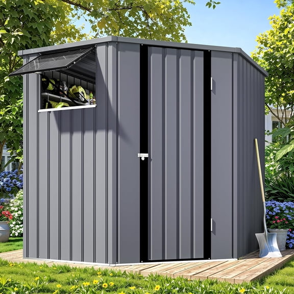 AECOJOY Remise d'Angle Extérieure 6 Pieds X 6 Pieds, Remise en Acier Métallique avec Fenêtres Ouvrables et Portes Verrouillables, Rangement Utilitaire et pour Outils pour Jardin, Cour Arrière, Patio