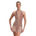 thumbnail image 1 of RUNQHUI Robe de Danse de Salon Sans Manches à Franges Brillantes Salsa Tango Col en V Jazz Latin Rose Poussiéreux L, 1 of 6