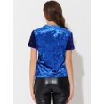 thumbnail image 4 of INSPIRE CHIC Haut en Velours à Paillettes pour Femme Col Rond Manches Courtes Blouse de Soirée Boîte de Nuit TP Bleu, 4 of 4