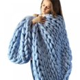 thumbnail image 2 of Chunky Knit Blanket Merino Wool Hand Made Throw Boho Bedroom Home Decor Giant Yarn, 2 of 3