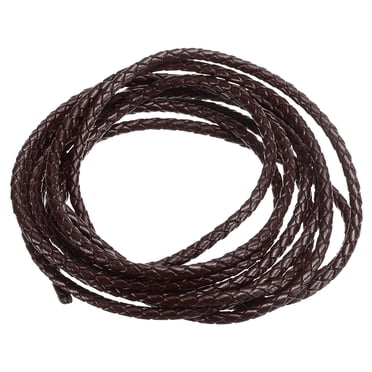 Unique Bargains Round Braided Leather Cord, 3mm Genuine Braided Leather Cords, Dark Brown(2.2 Yards)