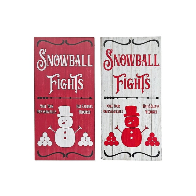 Ensemble de 2 Panneaux de Décoration Murale de Noël en Mdf Imprimé avec Boules de Neige, l'Un Rouge avec Bonhomme de Neige Blanc et Texte, l'Autre Blanc avec Bonhomme de Neige Rouge et Texte, Chacun 11,8 par 23,6 Pouces, Idéal pour la Décoration festive Intérieure et l'Exposition du Manteau pendant les Fêtes.