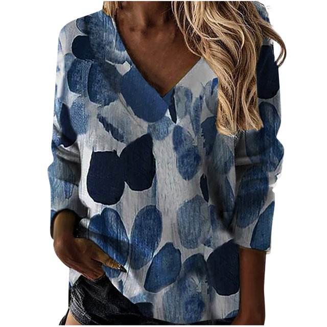 Pompotops Femmes à Manches Longues Casual Grande Taille Léopard Patchwork V-Cou T-Shirt Tops