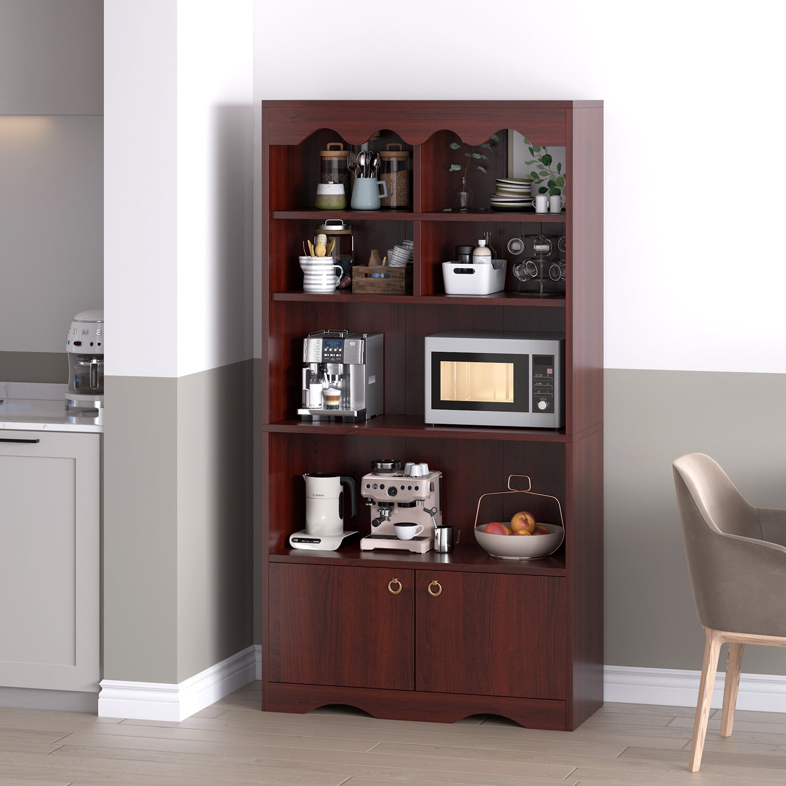 5 Tier Bookcase with Cabinet, 63in Tall Freestanding Bookshelf, Modern Free Standing Wood Bookcase, Open Display Storage Book Shelf, White