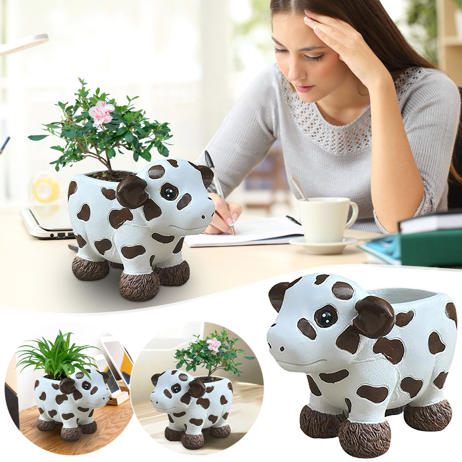 Danhjin Cow Succulents Pot Adorable Cow Planter - Ideal for Succulents and Green Plants Ideal for Garden and Indoor Decor Flower Pots