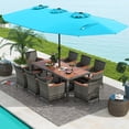 thumbnail image 1 of Costway 10 Pieces Patio Wicker Dining Set with Double-Sided Patio Umbrella 8 Armchairs Turquoise, 1 of 10