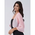 thumbnail image 4 of TTAO Boléro Châle en Mousseline Douce Transparente à Manches 3/4 pour Femmes, Veste Cardigan Ouverte à l'Avant pour Robe de Soirée de Mariage, Rose, TTG, 4 of 7