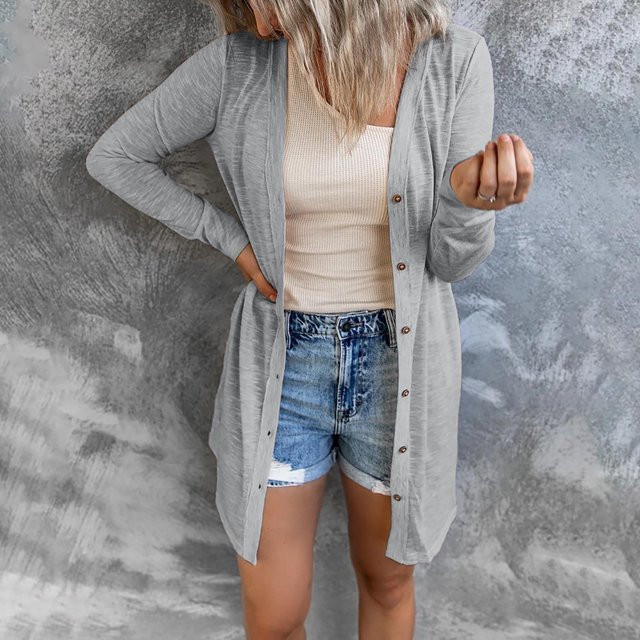 Mikilon Cardigan à Manches Longues Ample Uni pour Femmes Manteau Blouse d'Automne