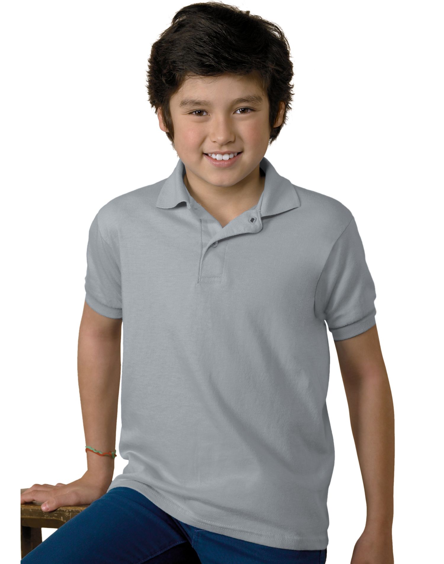 Hanes Cotton-Blend Kids` Jersey Polo, L, Light Steel