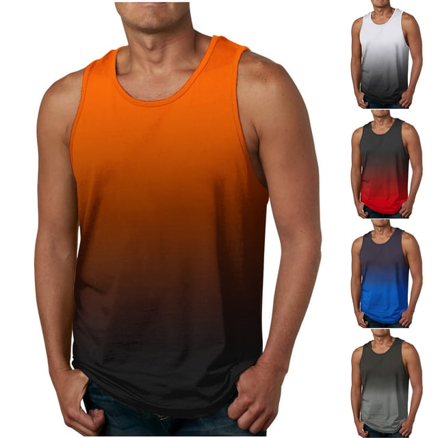 Sentmoon Débardeur pour Homme Été Sans Manches Col Ras du Cou Camisoles pour Hommes Paquet Couleur Dégradée Coupe Décontractée Grande Taille Culturisme Vêtements de Mise en Forme Plage pour Tenue de Rue Décontractée Orange XXXXXL