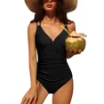 thumbnail image 3 of Charmo Women V Neck One Piece Swimsuits Tummy Control Runched Monokini Bathing Suits, 3 of 8