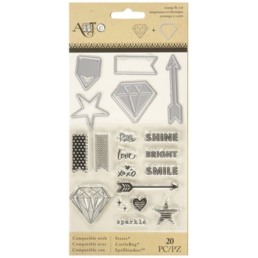 Momenta Stamp & Die-Cut Set - "Diamonds" - Easy-to-Cut Stylish Embellishments and Salutations for Greeting Cards and Scrapbooks