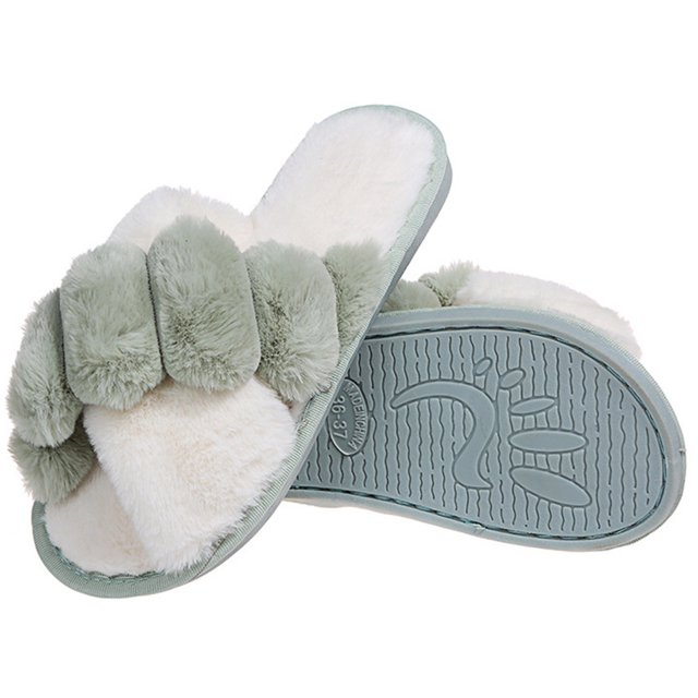Coofit Cross Band Slippers Plush: Non-skid Fluffy Slippers Open Toe Slippers for Women