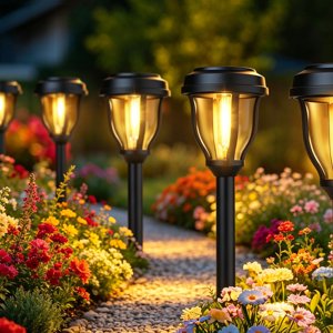 EDHITNR Étanche à l'eau solaire LED Lumières extérieures ABS Matériel résistant aux intempéries Warm Light Garden Décoration, prise de terre Installation facile Économie d'énergie Cozy Ambiance for Yard Patio Pathway