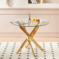 thumbnail image 1 of Noble House Round Dining Table,Glass Dining Table,gold metal X-shaped frame,glass table top,Golden, 1 of 10