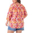 thumbnail image 3 of Unique Bargains Blouse Florale Colorée à Manches 3/4 et Col Noué pour Femmes Grande Taille Orange 4X, 3 of 4
