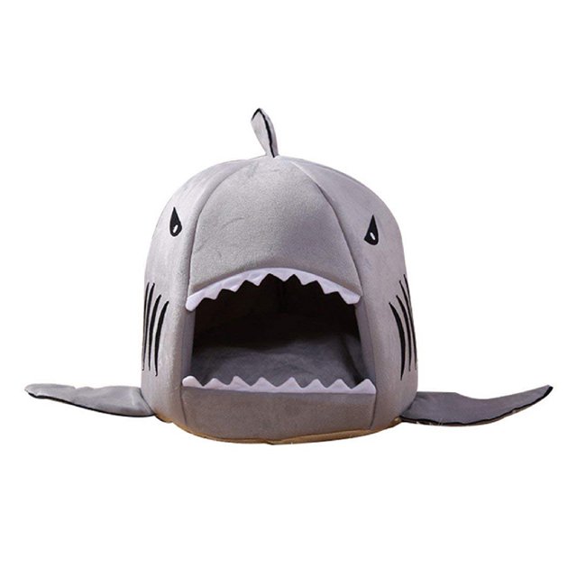 Trayknick Comfortable Cave Design Kennel Shark Shape Cat Dog Pet Soft Nest for Daily Life