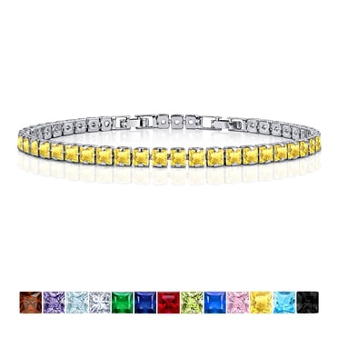 JeenMata Huge 11 Carat Princess Cut November - Citrine - Birthstone Tennis Bracelet for Women Eternity Design - White Gold Plating, Birthday, Anniversary, Valentine's Day Gift