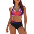 thumbnail image 2 of GZWYHT Bathing Suit for Women Tankini Swimsuits for Women Womens Swimsuits Two High Waisted Bathing Suits Color Block Wrap Front Bikini Sets Womens Swimsuits Women Beach Fashion Purple L, 2 of 5