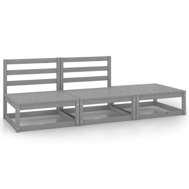 vidaXL Ensemble de Salon de Jardin 3 Pcs Gris Pin Massif