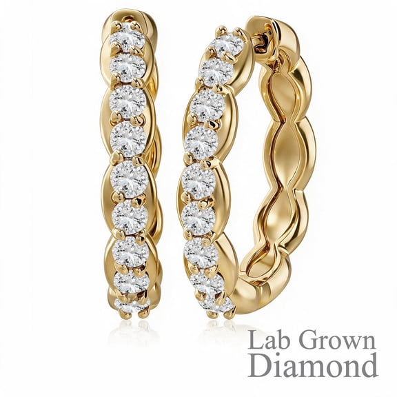 JeenMata Boucles d'Oreilles Créoles Inspirées de l'Infini en Diamant de Laboratoire 1 Carat en Placage Or Jaune 18K pour Femmes