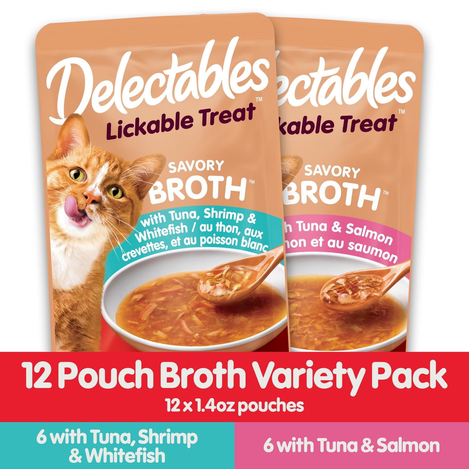 Delectables Friandises à Lécher en Bouillon Assortiment Lot de 12 pour Chats