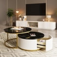 thumbnail image 3 of 27.6" Modern Round Nesting Coffee Table Fluted with Drawer for Home Living Room, Black+Gold, 3 of 9