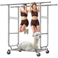 thumbnail image 3 of Exenoray 650 lbs Heavy Duty Double Rod Clothing Rack – Adjustable Rolling Garment Rack with 12 Hooks and 2-Tier Shelves, 3 of 8