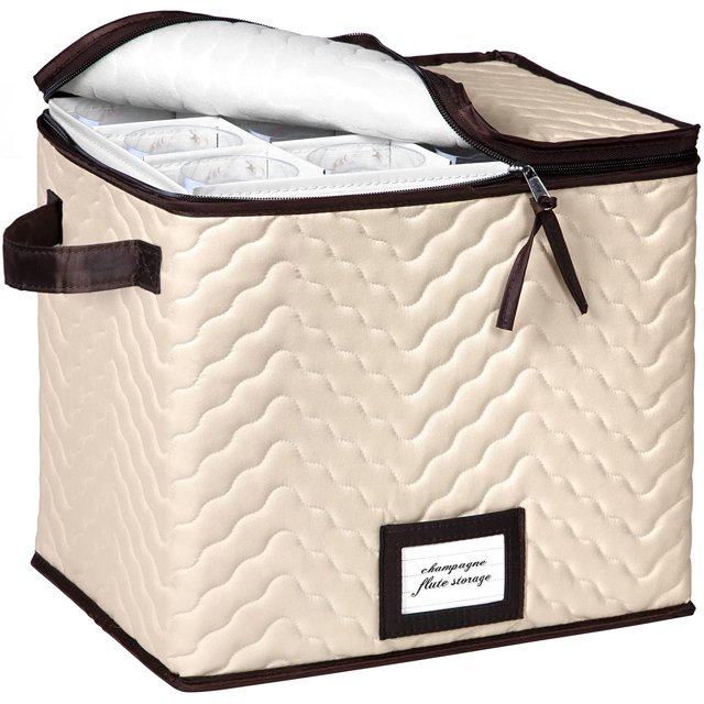 HOLDN' STORAGE Coffre de Rangement en Verre pour Verres à Pied Flûte - Convient à 12 Verres, Microfibre Matelassée Durable avec Séparateurs 12.5 Pouces L 9 Pouces L 11.5 Pouces H.