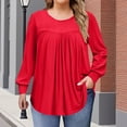 thumbnail image 2 of Yuyuzo Chemises à Manches Longues pour Femmes Col Rond Décontracté Tunique Couleur Unie Hauts Amples Confortables, 2 of 7