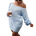 thumbnail image 4 of Ladies‘ Off Shoulder Sweater Dress with Long Sleeves and Loose Knit, 4 of 9