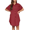 thumbnail image 4 of Ovzne Robes pour Femmes Robe d'Été pour Femme Chemise-Jupe Boutonnée avec Col en Coton et Lin Mini-Robe Chemise-Robe Robe de Printemps Liquidation, 4 of 7