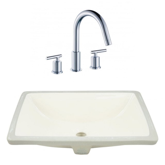20.75-in. W CSA Rectangle Bathroom Undermount Sink Set In Biscuit - Chrome Hardware AI-23084