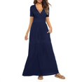 thumbnail image 1 of New Women's V Neck Solid Color Short Sleeve Casuak Maxi Dress, 1 of 5