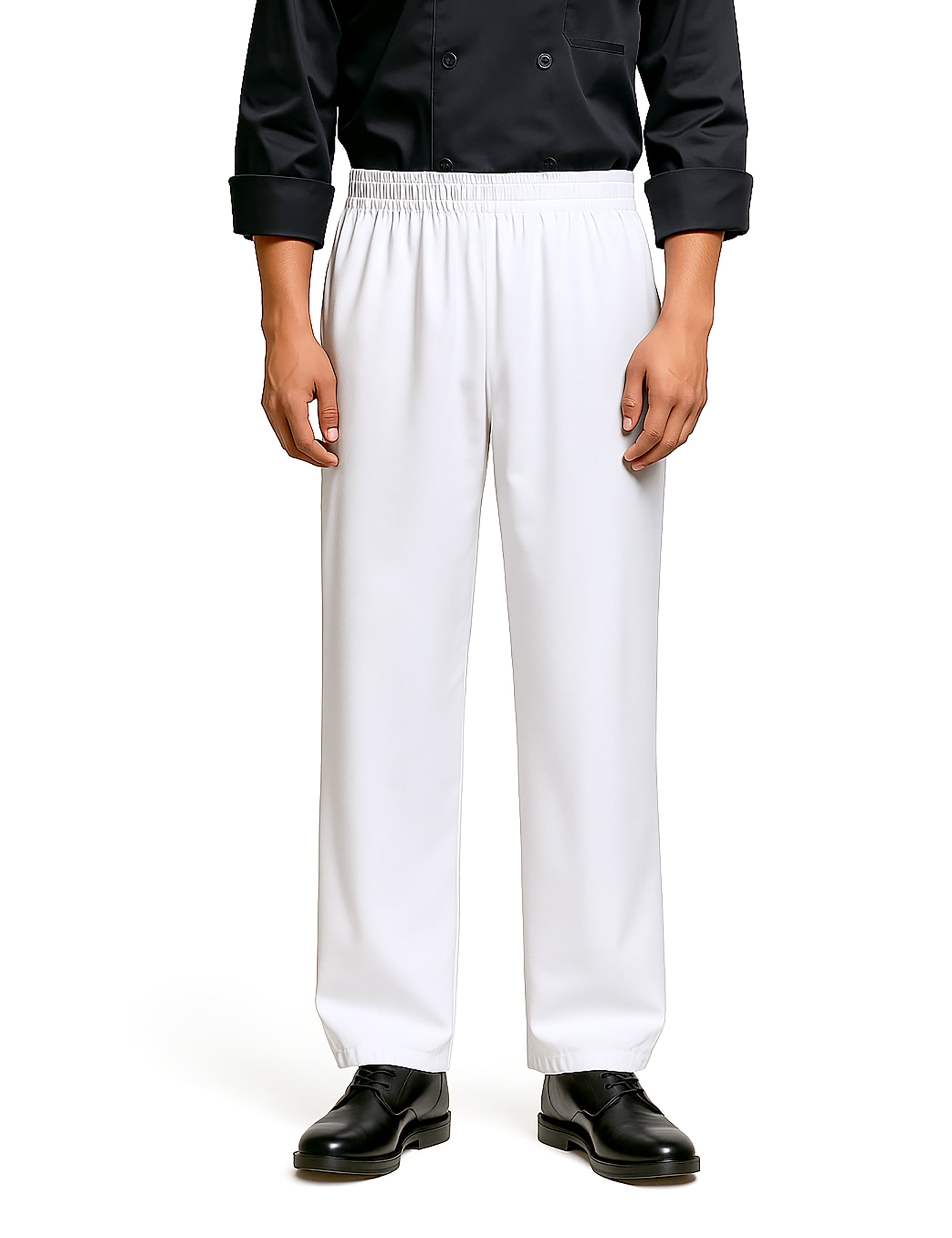 TOPTIE Pantalon de Chef Classique Ample Blanc avec Taille à Cordon Uniforme de Travail de Restaurant