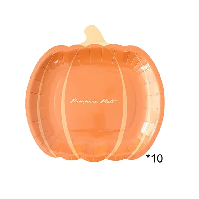 yulier 10 Pcs Thanksgiving Pumpkin Paper Plates, Thanksgiving Party Supplies Fall Disposable Plates 7 Inch, Pumpkin Shaped Dinner Plates Dessert Plates Tableware