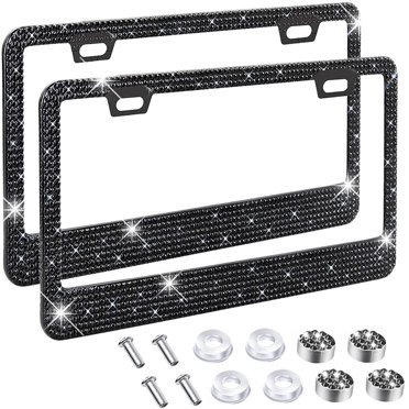 License plate frame for women, glittering diamond license plate cover, glitter rhinestone license plate holder, stainless steel frame with screw caps