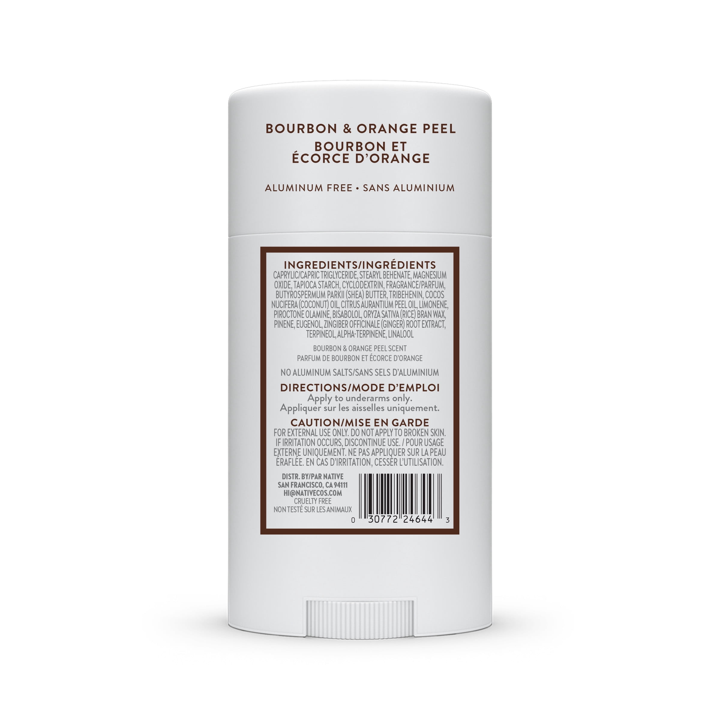 Native Aluminum Free Deodorant For Men, 72 Hour Solid Deodorant Stick, Bourbon & Orange Peel, 75 g