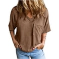 thumbnail image 1 of Timegard Tops for Women Ribbed V Neck Drop Shoulder Comfy Loose Tee Shirts Casual Short Sleeve Tops, 1 of 9