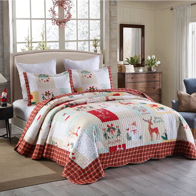 MarCielo Christmas Quilt Set Bedspread Set B023(King)