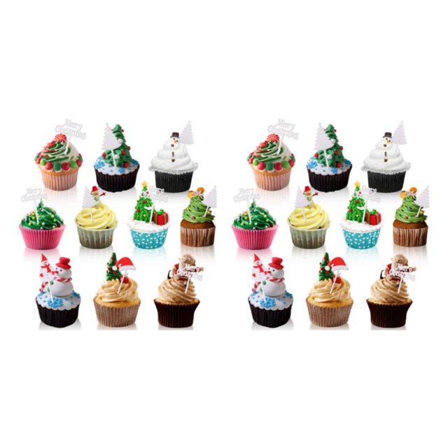 Decodeary 10pieces Christmas Classic Pattern Dessert Fork Festive Ambience For Cake Toothpicks Decorations 2Set