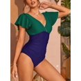 thumbnail image 3 of Charmo Womens Double V Neck Swimsuit Ruffled Shoulder One Piece Swimwear Tummy Control Bath Suit, 3 of 5