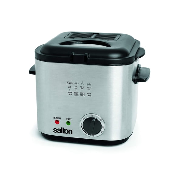 Salton Friteuse Profonde Compacte / Capacité d'Huile 1,0 L (1 Quart) / 800 W / Contrôle de Température Réglable / Acier Inoxydable Durable / Bol à Revêtement Antiadhésif avec Fenêtre de Visualisation et Od