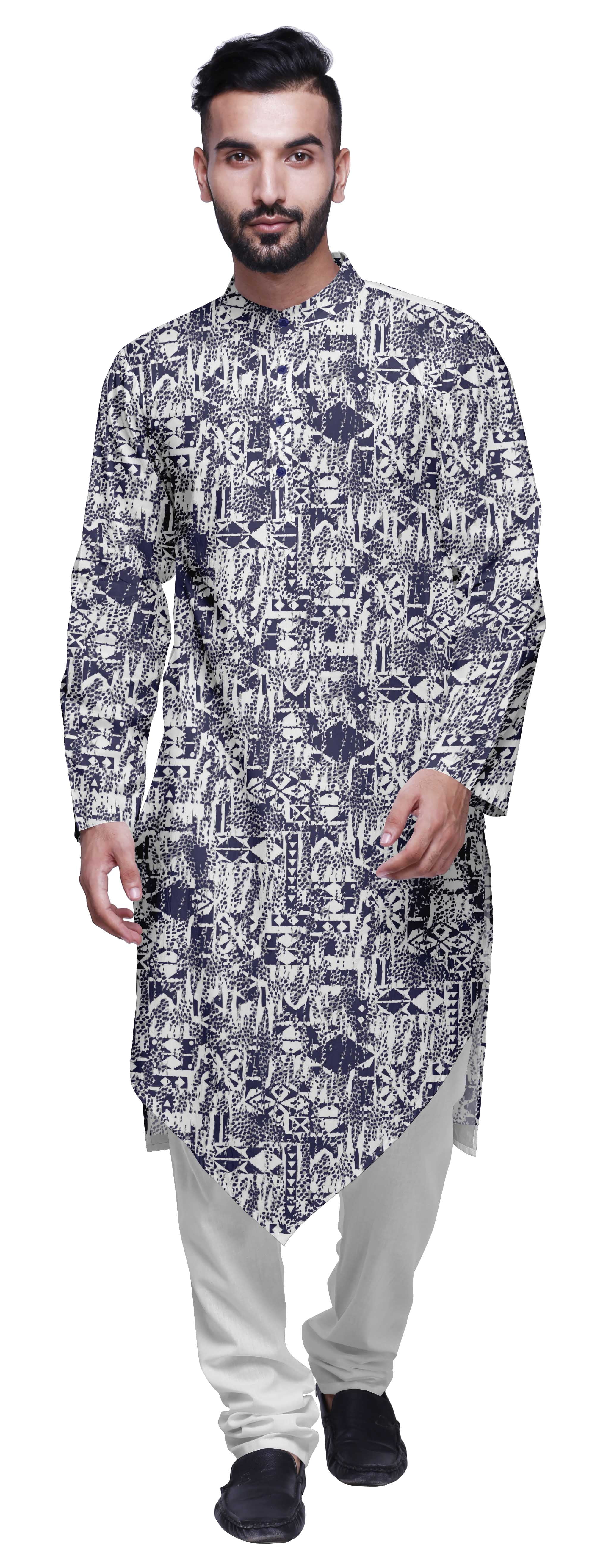 Atasi Cotton Flex Asymmetrical Long Sleeve Kurta For Men Printed Designer Kurta