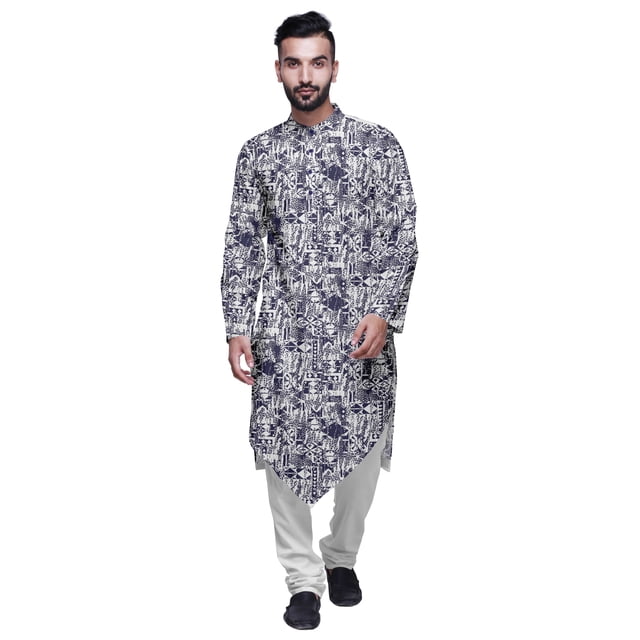 Atasi Cotton Flex Asymmetrical Long Sleeve Kurta For Men Printed Designer Kurta